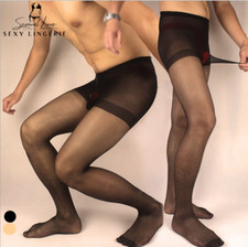 Collant Calza Velato Uomo Uomini Intimo Copri Pene Chiuso Stocking Trasparente