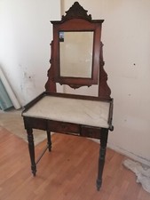 toeletta antica in noce con specchiera e piano in marmo