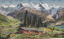 CARTOLINA  INTERLAKEN BERNER OBERLAND SVIZZERA WELTERHORN JUNGFRAU NON VIAGGIATA