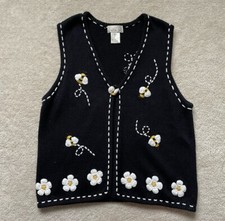 Gilet maglione Mandal Bay taglia L ricamato bombo ape fiore insegnante Grannycore