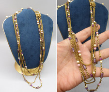 Collier Vintage - Métal Doré et Verre Bijou Créateur Necklace 70's