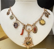 collana necklace  + ciondoli VARI  Old gold ORO ANTICO 12 KT fine800-inizi 900