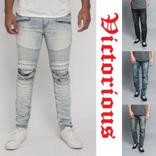 Victorious Pantaloni Uomo Pieghe Lavati Moto Denim Biker Jeans DL1083