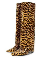 Stivali donna sexy a punta tacco a spillo tacco alto leopardato al ginocchio 