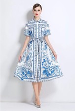 Vestito Camicia Floreale Blu