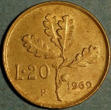 Italia 20 Lire 1969 KM# 97