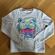 Kenzo Women Tiger Logo Grey Sweatshirt With Multicolour Print; Size M