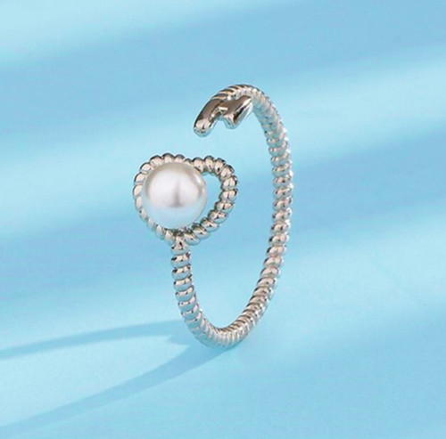Anello regolabile cuore - , perle