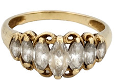 14K Anello Oro Con 7 Marquise-Förmigen Pietre Misura 52/585 14 Carato Ca 2,5g