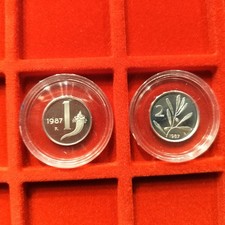 ITALIA REPUBBLICA 1 + 2 LIRE 1987 PROOF IN CAPSULA #BOX