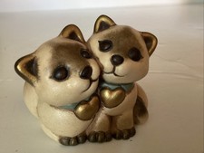 Figurina THUN Vintage 2 Gatti Occhi Aperti Cuore Collari Champagne + Oro Made Italy