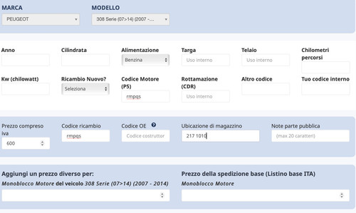 Ricambio monoblocco motore 308 - monoblocco,