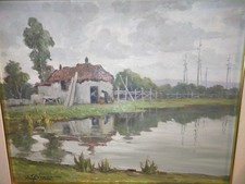 DIPINTO A OLIO SU TAVOLA DI LEON GIUSEPPE BUONO ARTE NAPOLETANA LAGO PATRIA
