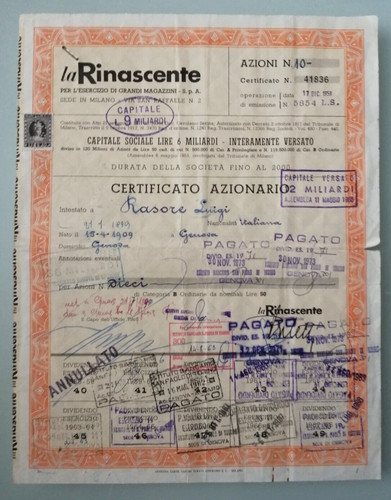 Rinascente certificato - -,