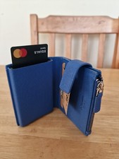 CARPISA Portacarta di credito pull&pay pelle blu con monete tasca con cerniera