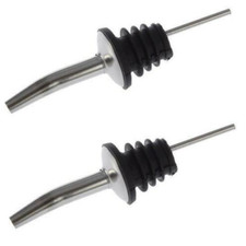 2x tappi in acciaio versatore dosatore olio aceto liquori bottiglia bar 11cm