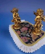 Coppia di Angeli Cherubini Musicisti in Gesso Dorato/ Vintage  30 Cm/