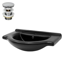 Lavabo da incasso nero opaco lavello con set di scarico cromato 77 x 50,5 cm