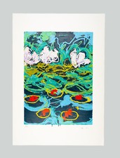 Mario SCHIFANO - "Gigli d'acqua", 1997 - Serigrafia materica, 100 x 70 cm