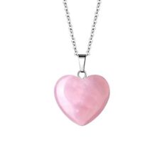 Collana argento in acciaio Inox  ciondolo Cuore Pietre vere naturale quarzo Rosa