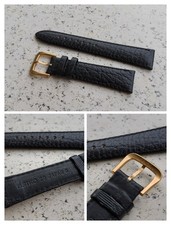 SEIKO VINTAGE BLACK LEATHER WATCH STRAP CINTURINO 20MM WITH GOLDEN BUCKLE NOS