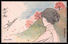 Artista Firmato Meunier H. Lady Art Nouveau Stagione Pritemps Primavera pc VK7758