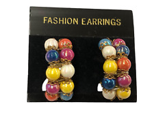 ORECCHINI CLIP METALLO E PERLINE COLORATE BIGIOTTERIA VINTAGE ANNI 70-90 CM 3