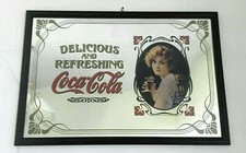 Coca Cola grande specchio con cornice coeva in legno 65 x  45 cm Vintage