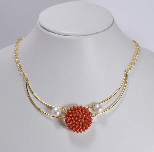 Collana corallo rosso dorata - ,