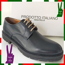 SCARPE UOMO pelle Classiche Sportive eleganti derby francesine blu VVV
