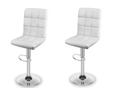 Sgabello Bar Casa  Set 2 Pezzi Stile Moderno In Pelle Bianchi Bianco Sedia