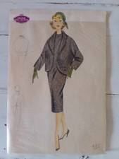 Figurino di moda anni 50-60 disengato e colorato a mano con cartamodello