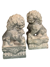 Coppia di antichi cani di Pho guardiani dei templi in pietra dura marmo verde...