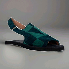 Vintage 90s  ROMEO GIGLI Sandalo Uomo in Pelle Scamosciata Verde 2 Toni Patch 42