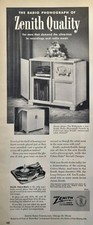 Radiofonografo qualità Zenith The Bridgeport legno di Afara pubblicità stampa d'epoca 1952