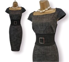 Abito Karen Millen elegante grigio corsetto a matita aderente con cintura sintetica UK 12