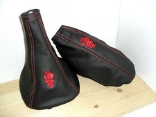 CUFFIA CAMBIO e FRENO ALFA ROMEO 147  937 (Bj 2000-2010) pelle nera ricami rossi