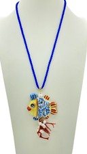 ??Parure pesce in ceramica e argento 925 dorato con corallo e perle di fiume??