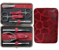 Vera Pelle Rosso Design-Leopardato Manicure Set Richard Jäger 7-tlg Inox