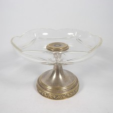 ANTICA ALZATA ALZATINA CIOTOLA PORTA FRUTTA IN CRISTALLO E METALLO ARGENTATO