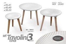 SET TRIS TAVOLINI TAVOLO PIEDI LEGNO SALOTTO GIARDINO MODERNO CLASSICO Ø45/40/30