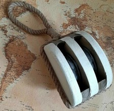 PULEGGIA in LEGNO CARRUCOLA  STILE VINTAGE ARREDO MARINO NAVALE RISTORANTE CASA