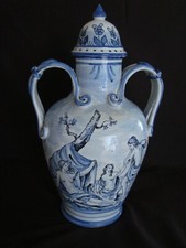 Vaso con disegni blu, dipinto a mano , vintage anni 50/60