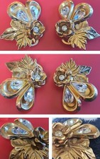 ORECCHINI donna DORATI oro VINTAGE bigiotteria ALTA QUALITÀ strass FIORE zirconi