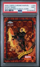 2025 Topps Chrome Marvel Ghost Rider rifrattore lazer rosso e oro /100 PSA 9