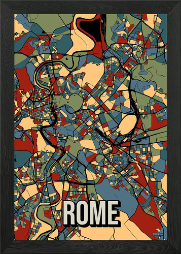 Rome italy city map - map, framed