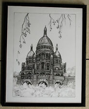 QUADRO GRAFICA STAMPA IL SACRO CUORE PARIS PARIGI FIRMATO VINTAGE montmartre