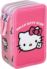 Astuccio 3 Scomparti Completo, per Hello Kitty Fan, 44 Pezzi Inclusi, Penne, Mat