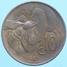 VITTORIO EMANUELE III 10 CENTESIMI 1921 APE RAME COPPER COIN NUMISMATICA 