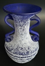 Vaso Seguso Vetri D'arte blu cobalto vaso in vetro di Murano con manici 6,75"